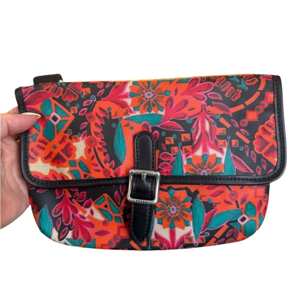 Fossil Orange Floral Crossbody Bag with Teal Accents silver purse designer